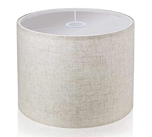 LgowithU Abat-jour en tissu, abat-jour à tambour moyen pour lampe de table, lampe murale, lampe de chevet et lampadaire, lin naturel, couverture rigide fabriquée à la main, 13" x 13" x 8" (blanc)