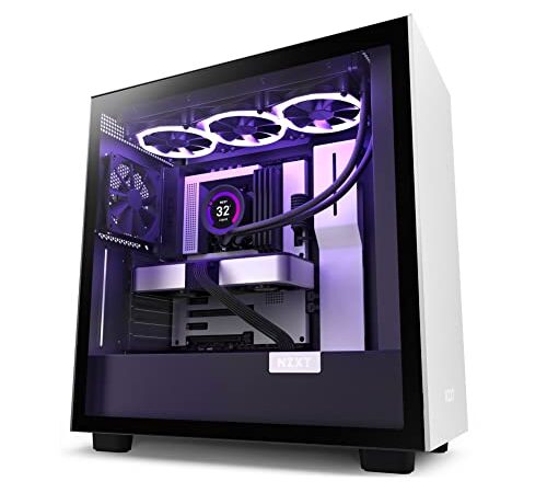 NZXT H7 - Boîtier PC Gaming Moyenne Tour ATX - Port I/O USB Type-C en Façade - Panneau Latéral à Dégagement Rapide - Montage Vertical du Processeur Graphique (GPU) - Noir/Blanc