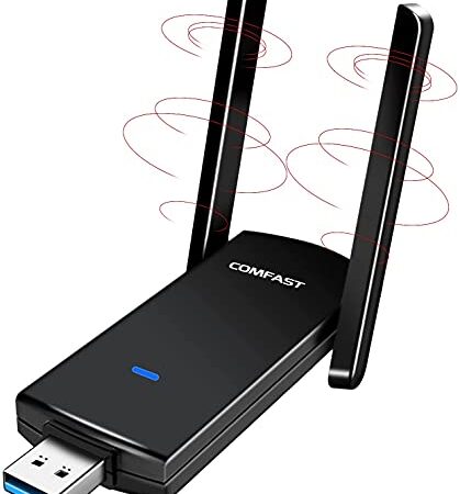 Clé Wi-Fi USB 3.0 - 1300 Mbps - Adaptateur PC WiFi - Dongle WiFi - 2,4 GHz/5,8 GHz - Double bande 5 dBi - Adaptateur réseau sans fil pour ordinateur de bureau