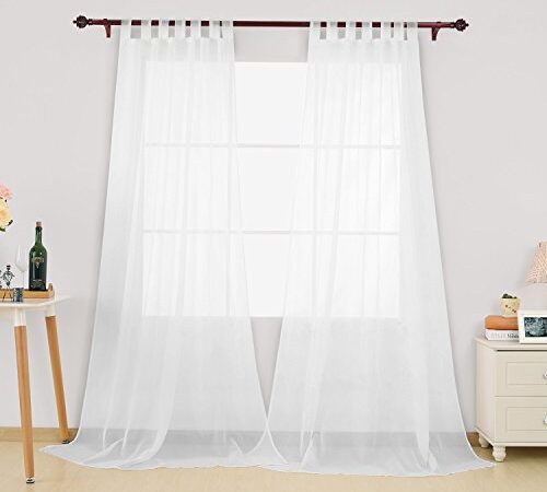 Deconovo Lot de 2 Voilages Blancs Rideau Voile Panneaux à Pattes Transparent 140x229cm Decoration Chambre Fille Bebe Super Doux pour Salon Cuisine