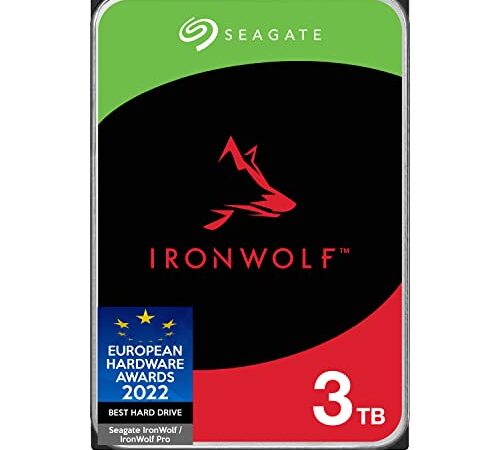 Seagate IronWolf 3 To, Disque dur interne NAS HDD, CMR 3,5" SATA 6 Gbit/s 5 400 tr/min, 64 Mo de mémoire cache, pour NAS RAID, services Rescue valables 3 ans (ST3000VNZ06)