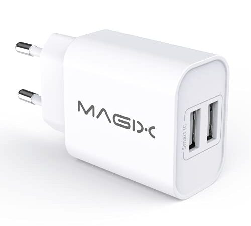 MAGIX Chargeur mural double USB , (5V-2.4A 5V-1.0A) sortie maximale 5V-3.4A 17W Charge rapide (prise EUR) (blanc)