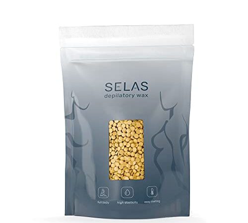 Cire à épiler en perles Or 1kg SELAS. Épilation sans bandes, pour toutes les zones et tous les types de peau, en particulier les peaux sensibles.