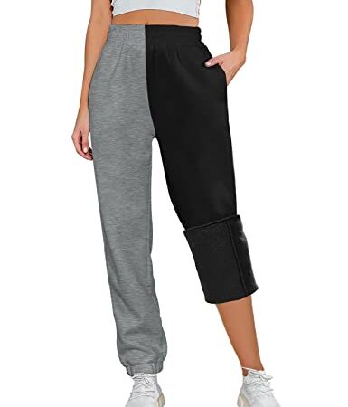 heekpek Pantalon Jogging Femme Coton Sport Yoga et Fitness en Hiver Élastique Taille Haute Pants avec Poche Pantalon de Survêtement, Znoir Gris foncé, Taille L