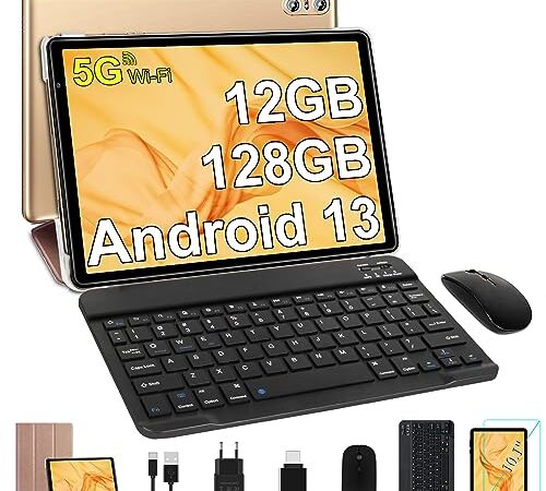 SEBBE Tablette 10 Pouces Android 13 Tablette 12 Go RAM+128 Go ROM (TF 512 Go), Tablette Tactile avec Processeur Octa-Core 2.0 GHz, 5G WiFi丨5+8MP丨6000mAh丨Bluetooth 丨Certifié GMS丨2 en 1 Tablette - Or