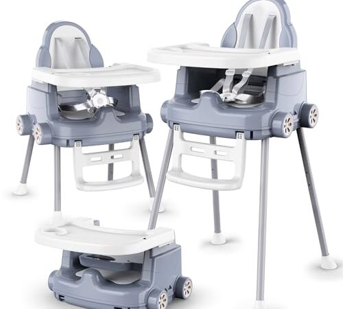 Bellababy Chaise Haute Bébé 3 en 1, Chaise Haute Convertible et Ultra-Compacte, Chaise Haute Portable et Légère, Look Racing (Gris)