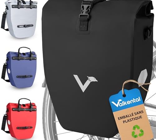 Valkental - Grande Sacoche de Porte-Bagages Etanche - 20L de Volume - Sacoche de Vélo pour Porte-Bagages avec Réflecteurs